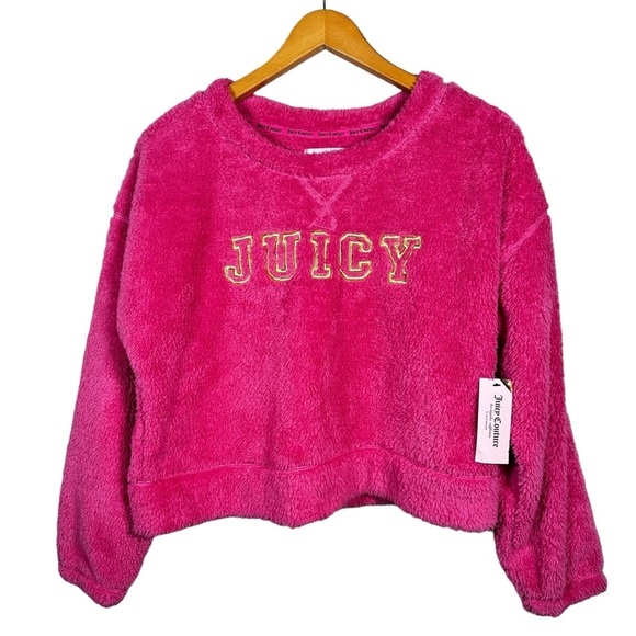 JUICY COUTURE “Juicy” Embroidered Teddy Fleece Pullover - Picture 1 of 6